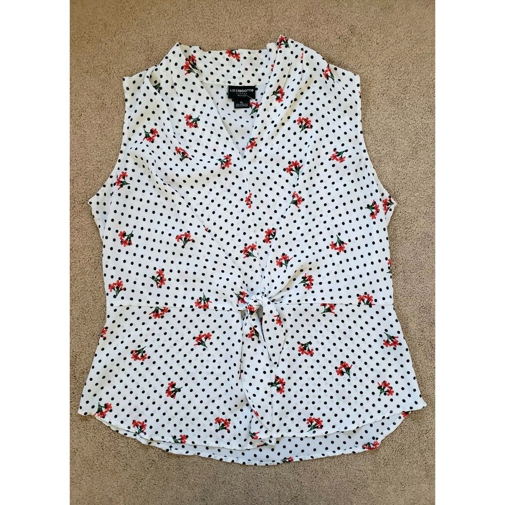 Liz Claiborne Career Petite Women's Sleeveless Top Sheer Polka Dot Floral Large